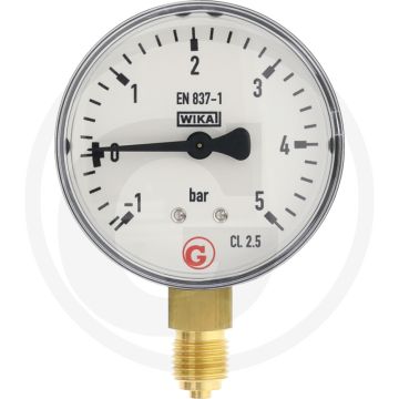 Manometer - Meetbereik: -1 → +5 bar, Ø: 63mm, Aansluiting: 1/4" onder