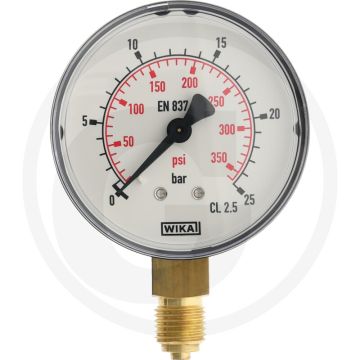 Manometer +25 bar Ø63mm Messing Staal Koperlegering Polycarbonaat Alu (zwart) Alu (wit)