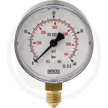 Manometer +40 bar Ø63mm Messing Staal Koperlegering Polycarbonaat Alu (zwart) Alu (wit)