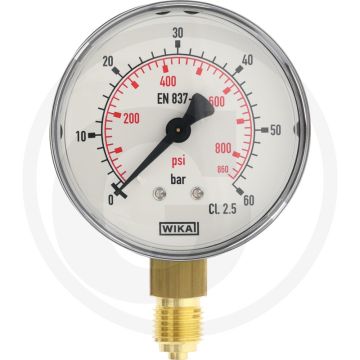 Manometer +60 bar, Ø63mm, Messing aansluiting