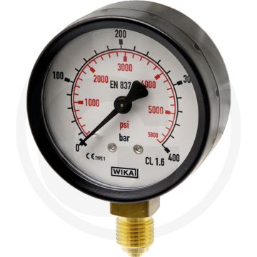 Manometer +400 bar, Ø63mm, Messing, Staal, Droog