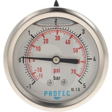 Glycerinemanometer - Mesttechniek, -1 → + 5 bar, Ø 63 mm, RVS huis