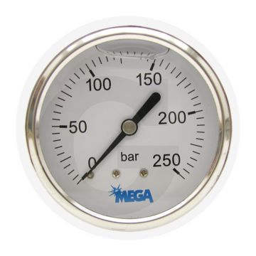 Glycerinemanometer +400 bar, Ø63mm, RVS huis, Messing aansluiting