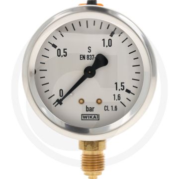 Glycerinemanometer +1,6 bar, Ø63mm, RVS, Met glycerine gevuld