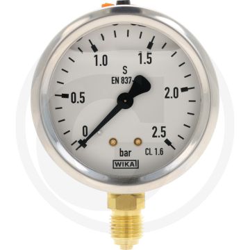 Glycerinemanometer +2,5 bar, Ø63mm, RVS, Met glycerine gevuld