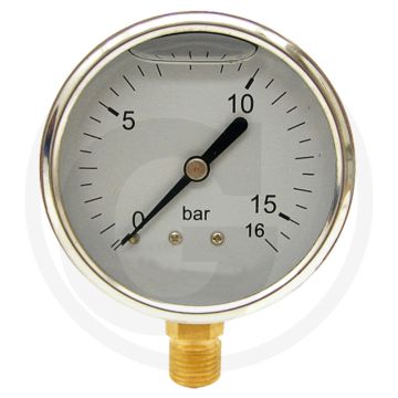 Glycerinemanometer +16 bar RVS 63mm Messing 1/4"