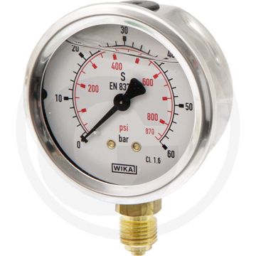 Glycerinemanometer +60 bar RVS 63mm Messing