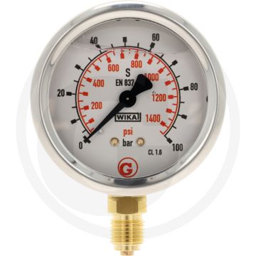 Glycerinemanometer +100 bar, Ø63mm, RVS, Met glycerine gevuld