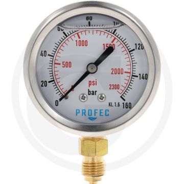 Glycerinemanometer +160 bar, Ø63mm, RVS huis, Met glycerine gevuld