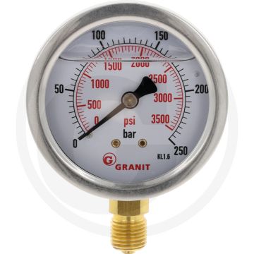 Glycerinemanometer +250 bar, Ø63mm, RVS, Met glycerine gevuld