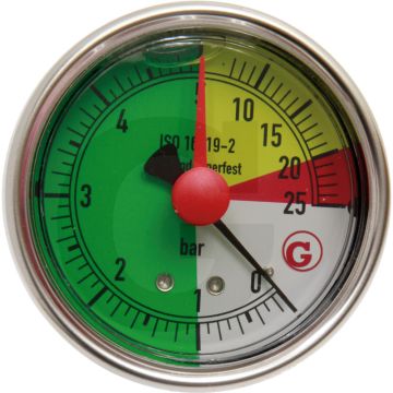 WIKA Manometer 0 - 25 bar, Ø 63mm, RVS aansluiting, Glycerine gevuld