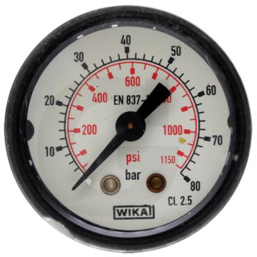 Braglia Manometers +80 bar, Ø40mm, Droog, Aluminium wijzer