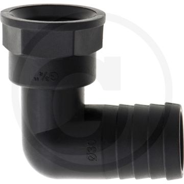 Schlauchtülle 90°, Ø 30mm x IG 3/4", PVC.