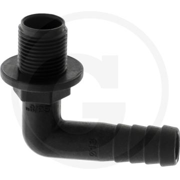 Schlauchtülle 90°, Ø 13mm x AG 3/8", PVC, BSP draad