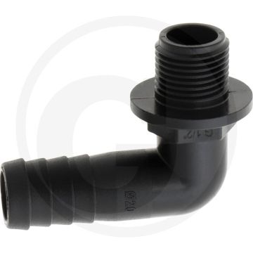 Schlauchtülle 90°, Ø 20mm x AG 1/2", PVC, BSP draad