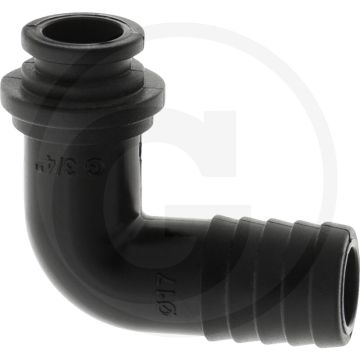 Bogen 90° mit Schlauchtülle Ø 17 mm (für Überwurfmutter mit Innengewinde 3/4")