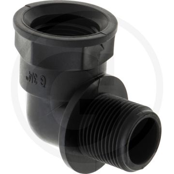 Bocht 90°, IG 3/4" x AG 3/4", PP, 40,5mm x 38,5mm