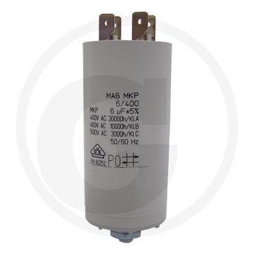 Condensator 6 µF Sabo, Wolf M8 30x79 mm met vlakstekkeraansluiting