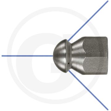 Rohrreinigungsdüse - 3 Bohrungen nach hinten, mit Frontbohrung, 1/4" IG, 055, 19mm, 250 bar
