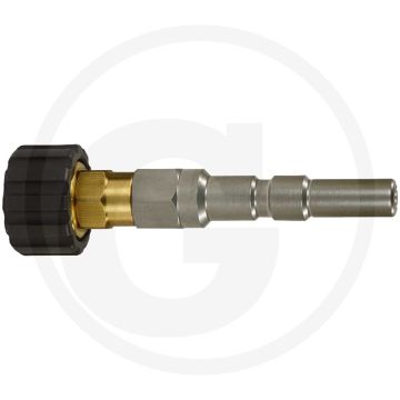 Lange insteekkoppeling M22 x 1,5 binnendraad, 300 bar, RVS/messing, 150°C. Passend voor Kränzle.