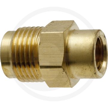 Tegennippel Messing 1/2" buitendraad, 1/4" binnendraad, 34mm, 300 bar