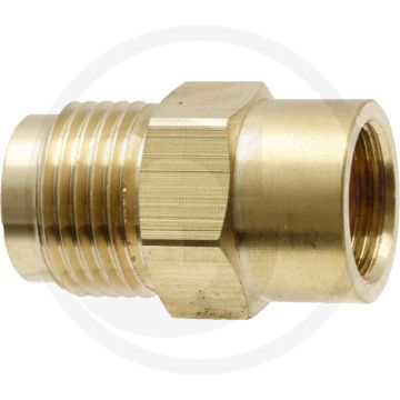 Tegennippel Messing 300 bar 1/2" buitendraad, 3/8" binnendraad, 34mm