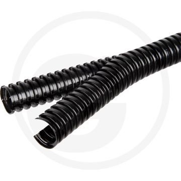 Mtr. Gegroefde buis 2-delig NW 10mm Zwart Polyamide UV-bestendig 50m Rollengte