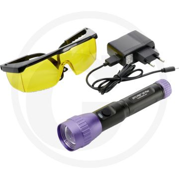 LED-lekdetectielamp – UV-accu, verstelbare lens, veiligheidsbril en lader inbegrepen