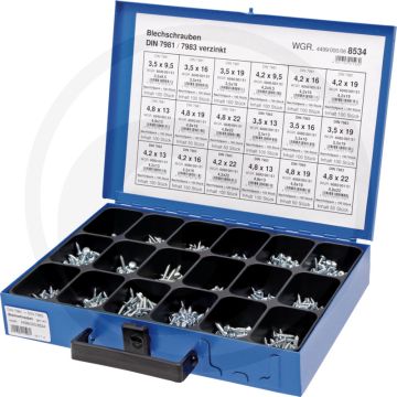 Assortiment combi-plaatschroeven DIN 7981 / 7983 verzinkt staal kruiskop ca. 1200 stuks