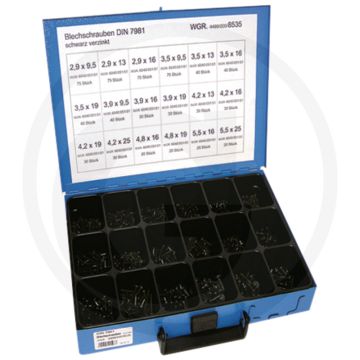 Assortiment plaatschroeven DIN 7981 verzinkt zwart 500-delig