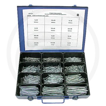 Assortiment splitpennen (Inhoud: 12 gangbare afmetingen van 1 x 20 tot 8 x 80, ca. 910 stuks)