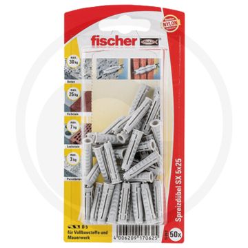 Fischer VPE15 pluggen SX 6x30 KP K – Boorgat Ø6 mm, lengte 30 mm