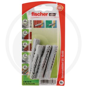 Fischer VPE6 universele pluggen UX 10x60 K, boorgat Ø10 mm, lengte 60 mm