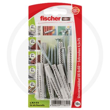 Fischer VPE10 universele pluggen UX met schroeve – type UX 6x50 SK, Ø6 mm, lengte 50 mm