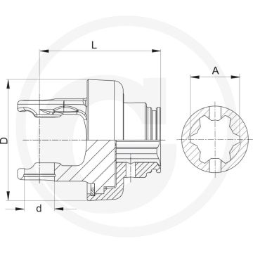 Walterscheid Draaikoppeling 2400 | Profiel 55 | As S5 | D1 32 mm | L 129,5 mm