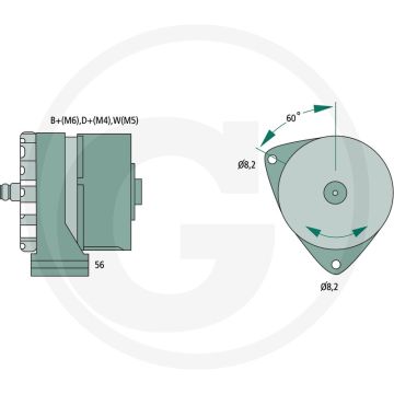 BOSCH Dynamo (K1 28V 10/35A  ; 28 V / 35 A  ; zonder poelie  ; B+ (M6), D+ (M4), W (M5))