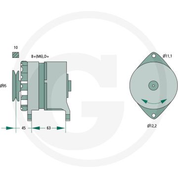 BOSCH Dynamo (K1 28V 7/27A  ; 28 V / 27 A  ; met V-snaarpoelie  ; B+ (M6), D+)
