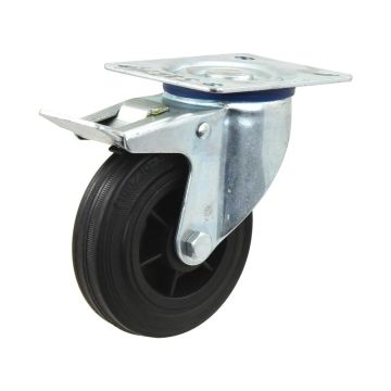 Braked Rubber Zwenkwiel - Inhoud: 205kgs, Wiel Ø mm: 200mm