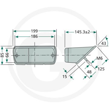 Achterlicht links 12V rechthoekig 199 x 85 mm
