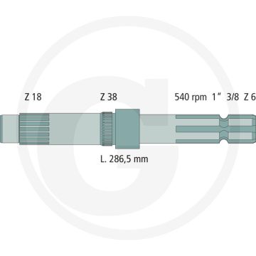 Aftakas-eindstuk 1 3/8", 6 splines, 540 omw./min
