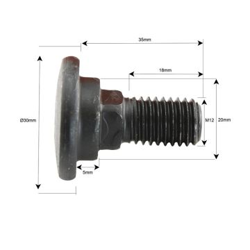 Mesbout + moer- M12x35mm - Vervanging voor Taarup, Kverneland
