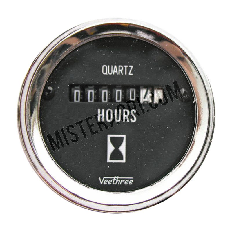 Bedrijfsurenteller - 8 - 28 V, analoog, Ø 52 mm, verchroomde ring